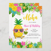 Pineapple Girl Birthday Aloha Hawaii Summer 招待状 (正面/裏面)