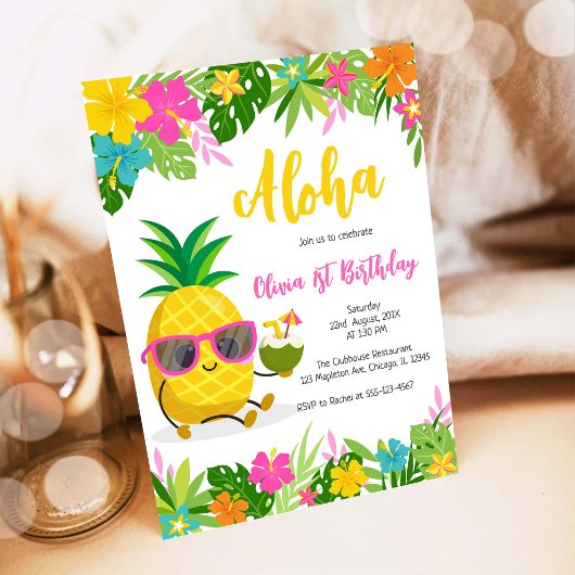 Pineapple Girl Birthday Aloha Hawaii Summer 招待状