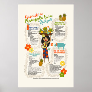 Pineapple Luau Hawaiian Hula Girl Vintage Recipes ポスター