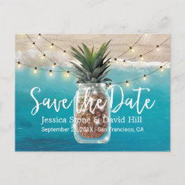 Pineapple Mason Jarビーチ結婚式日付の保存 案内ポストカード