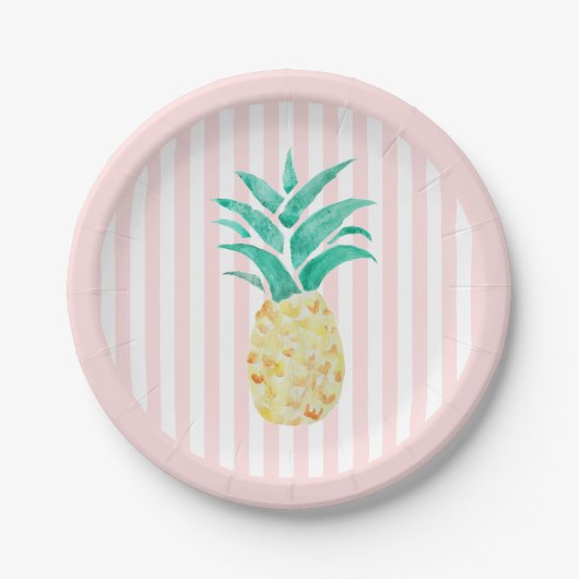 Pineapple Painting Tropical Pink Stripe ペーパープレート (正面)
