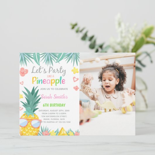 Pineapple Party Birthday Invitations with photo 招待状 (スタンド正面)