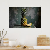 Pineapple & Pineapple Slice Rustic Grunge Photo ポスター (キッチン)