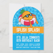 Pineapple Pool Float、プールパーティー誕生日 招待状 (正面)