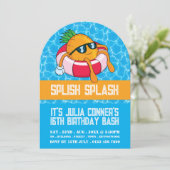 Pineapple Pool Float、プールパーティー誕生日 招待状 (スタンド正面)