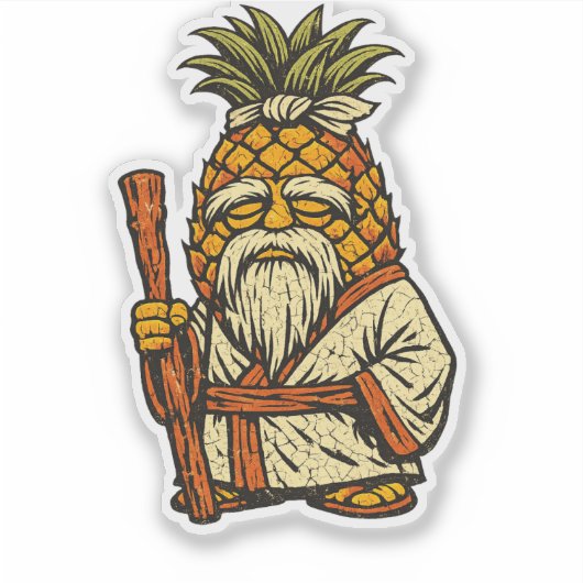 Pineapple Sensei — Funny Fruit Wise Master Vintage シール (正面)