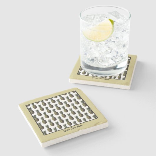 Pineapple Stone Coaster – パーソナライズオプション ストーンコースター (横)