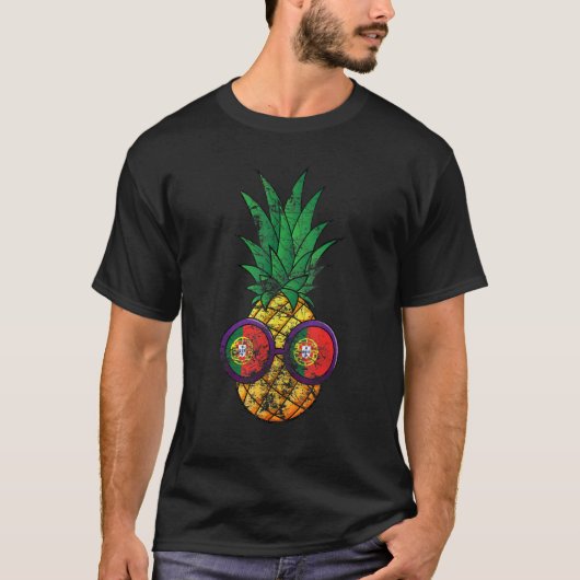 Pineapple Summer Retro Portugal Flag Tシャツ (正面)
