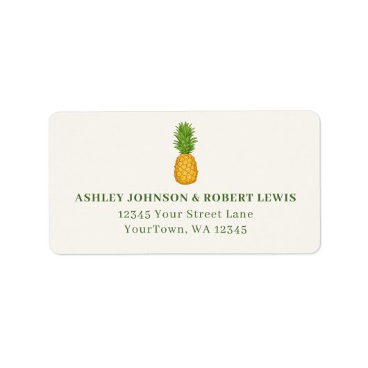 Pineapple Tropical Coastal Beach Retro Wedding ラベル (正面)
