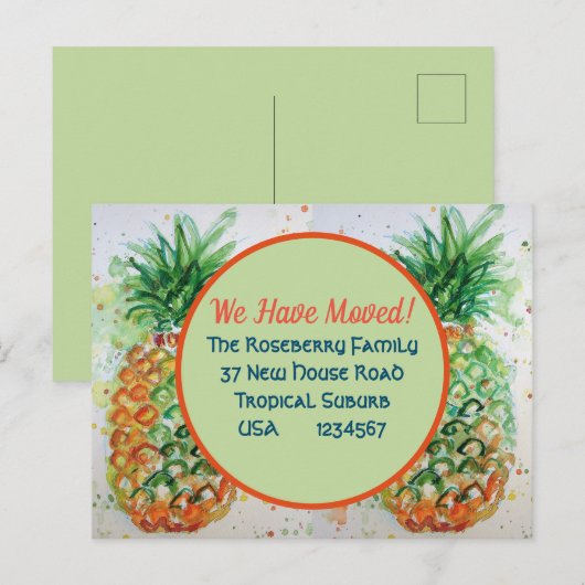 Pineapple Tropical New Address We Move ポストカード (正面/裏面)
