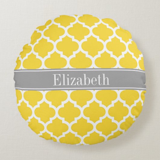 Pineapple Wht Morocco #5 Dkグレー名モノグラム ラウンドクッション (正面)