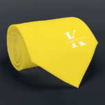 Pineapple Yellow Elegant Monogram Name | Two-Sided ネクタイ<br><div class="desc">An elegant necktie featuring a bold white monogram across a Pineapple Yellow background.  On top of this monogram sits your first or last name spelled out in all capitals.  Over 40  unique colors are available in both one-sided and two-sided versions. You can browse them by clicking the collection link.</div>