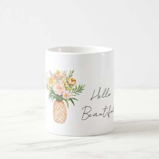 Pineapple Yellow Pink Flowers Hello Beautiful コーヒーマグカップ (中央)