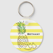 Pineapple Yellow Stripes Summer Personalised キーホルダー (正面)