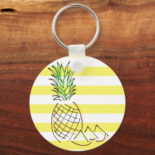 Pineapple Yellow Stripes Summer Personalised キーホルダー (裏面)