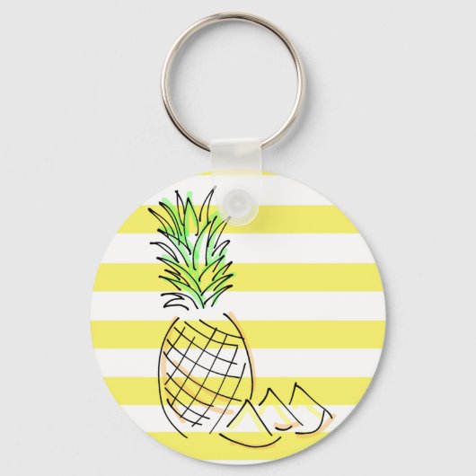 Pineapple Yellow Stripes Summer Personalised キーホルダー (裏面)
