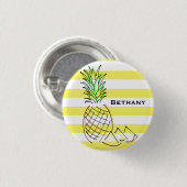 Pineapple Yellow Stripes Summer Personalised 缶バッジ (正面&裏面)