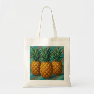 Pineapples with Turquoise and Warm Gray Stripes トートバッグ