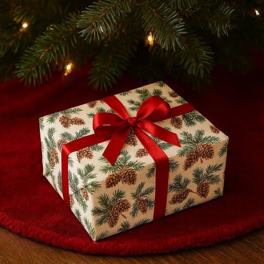 Pinecone and Evergreen Forest ラッピングペーパー