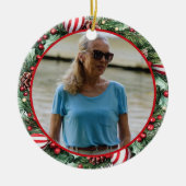 Pinecone and Peppermint Wreath ANY Photo セラミックオーナメント (正面)