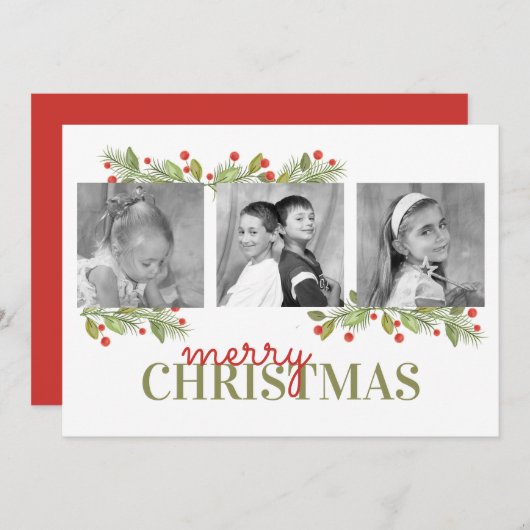 Pinecone Hollyクリスマスフォトカードフォ数々のト シーズンカード (正面/裏面)
