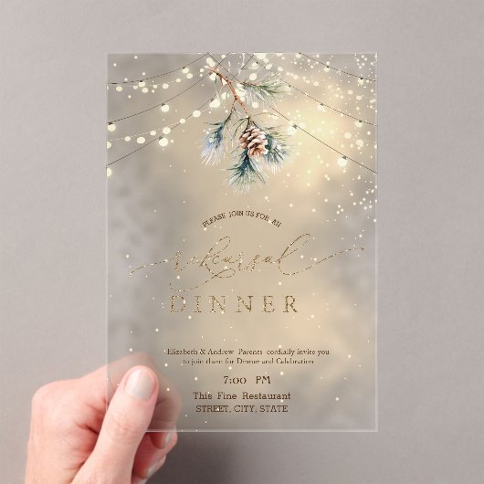 Pinecone String Lights Winter Rehearsal Dinner アクリル招待状 (インサイチュ (ポータブル))