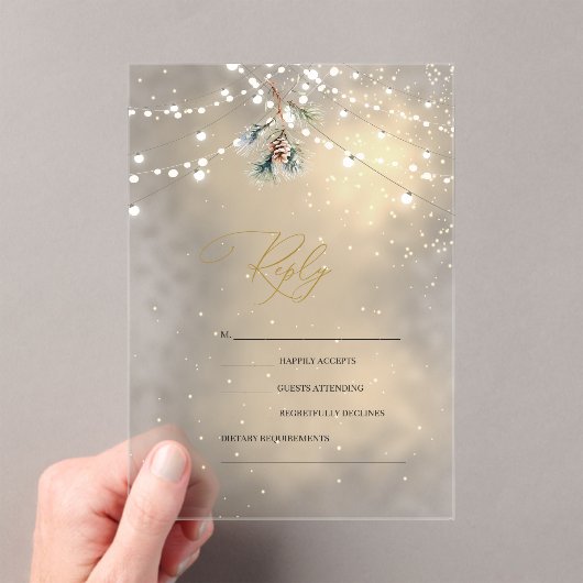 Pinecone String Lights Winter Wedding RSVP   アクリル招待状 (インサイチュ (ポータブル))