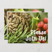 Pinecone with Hollyクリスマスカスタム招待状 招待状 (正面/裏面)