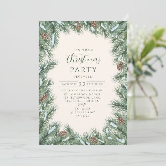 Pinecone Woodland Green Christmas 招待状 (スタンド正面)