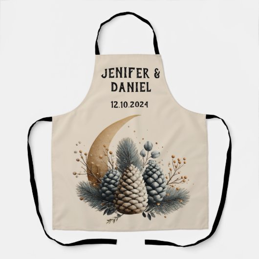 Pinecones and Crescent Moon Winter Love エプロン (正面)