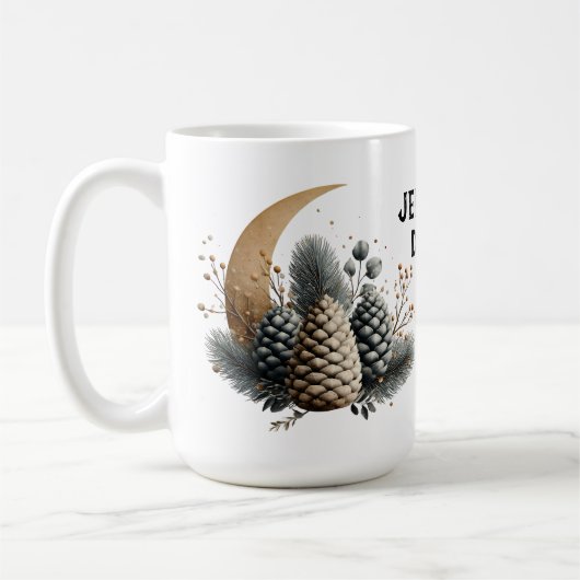 Pinecones and Crescent Moon Winter Love コーヒーマグカップ (左)