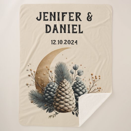 Pinecones and Crescent Moon Winter Love シェルパブランケット (正面)