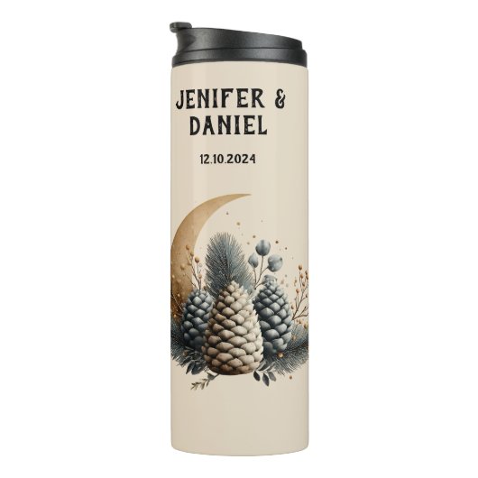 Pinecones and Crescent Moon Winter Love タンブラー (回転右)
