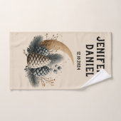 Pinecones and Crescent Moon Winter Love バスタオルセット (ハンドタオル)