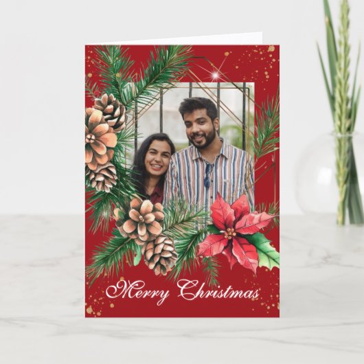 Pinecones Evergreen Photo Christmas シーズンカード (正面)
