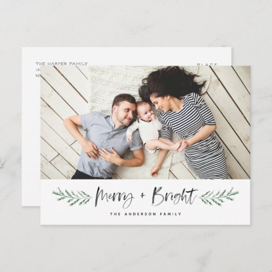 Pineneedleとメリー明るい写モダン真 シーズンポストカード (正面/裏面)