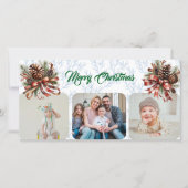 Pineneedle Merry Christmas Modern 3 Photo Collage シーズンカード (正面)