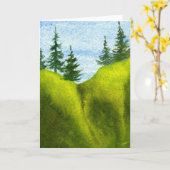 "Pines on a Hill #2" Country Road Greeting Card カード (黄色い花)