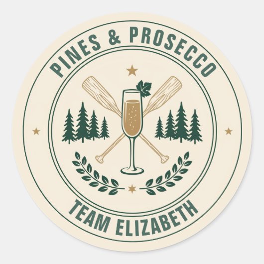 Pines & Prosecco Team Bride キャンプ・バチェラー・パーティー ラウンドシール (正面)