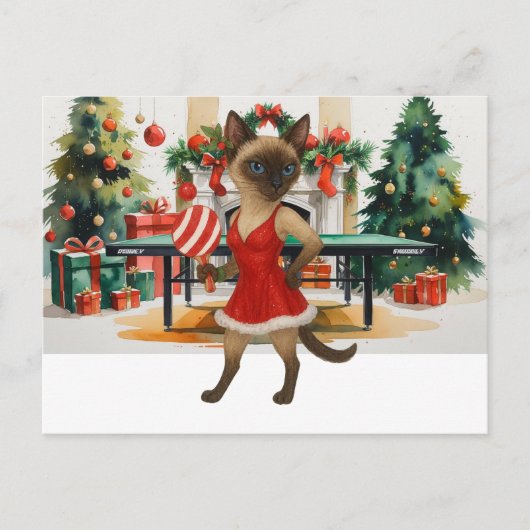 Ping Pong Christmas Themed for Siamese Cat lovers シーズンポストカード (正面)