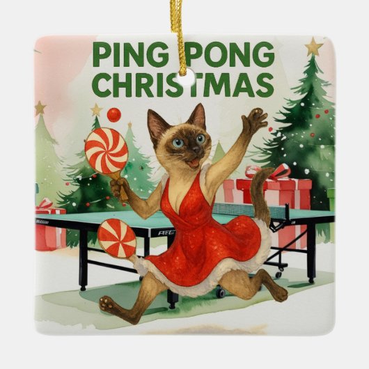 Ping Pong Christmas Themed for Siamese Cat lovers セラミックオーナメント (正面)