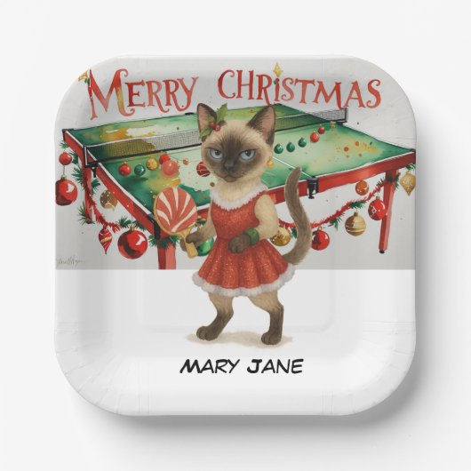Ping Pong Christmas themed for Siamese Cat lovers ペーパープレート (正面)