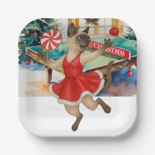  Ping Pong Christmas themed for Siamese Cat lovers ペーパープレート (正面)