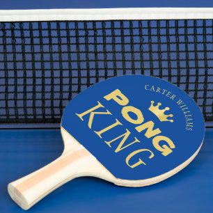 PING PONG KING名編集可能な青い金ゴールド両面 卓球ラケット