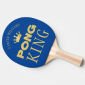 PING PONG KING名編集可能な青い金ゴールド両面 卓球ラケット (横)