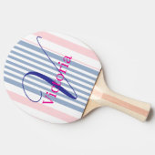 Ping Pong Paddle Blue Pink & White Stripe 卓球ラケット (横)