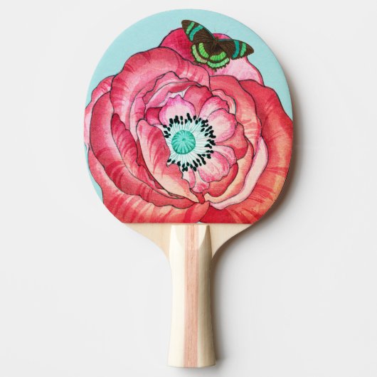 PING PONG PADDLE ORANGE POPPY AND BUTTERFLY 卓球ラケット (正面)