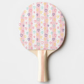 Ping Pong Paddle Pink & White Stripe Hearts 卓球ラケット (正面)