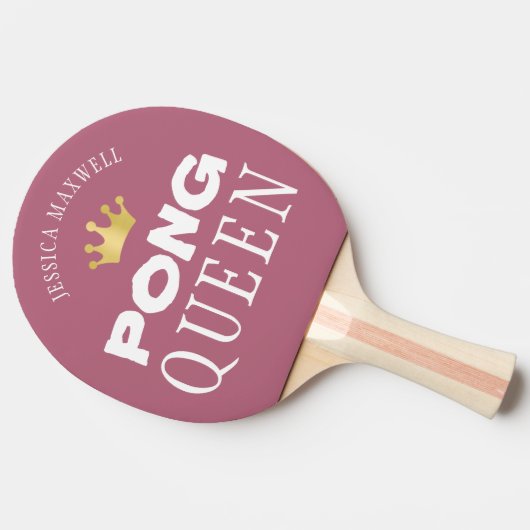 PING PONG QUEEN編集可能パーソナライズされたバラ金ゴールド 卓球ラケット (横)