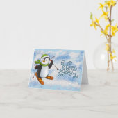 Pinguin mit Ski Karte カード (黄色い花)
